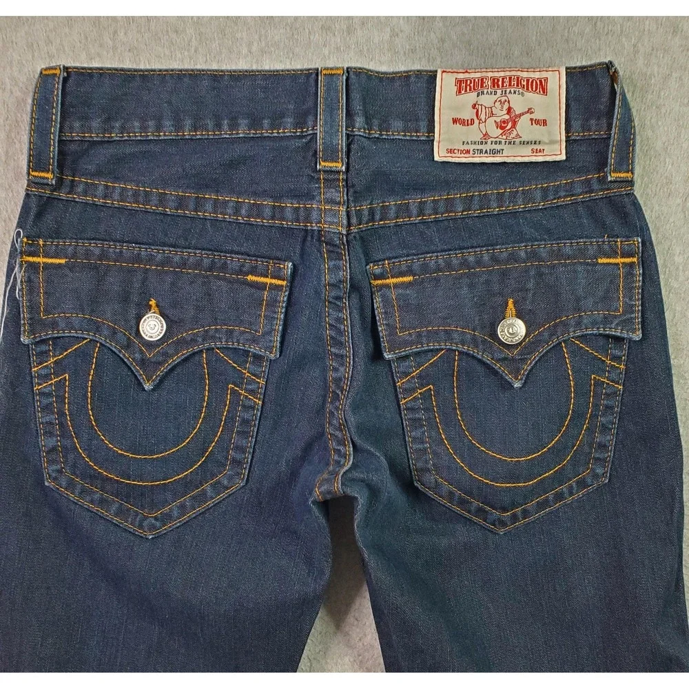 True Religion Jeans Mens 31X29 Blue Section Straight Flap Pocket Contrast Stitch
